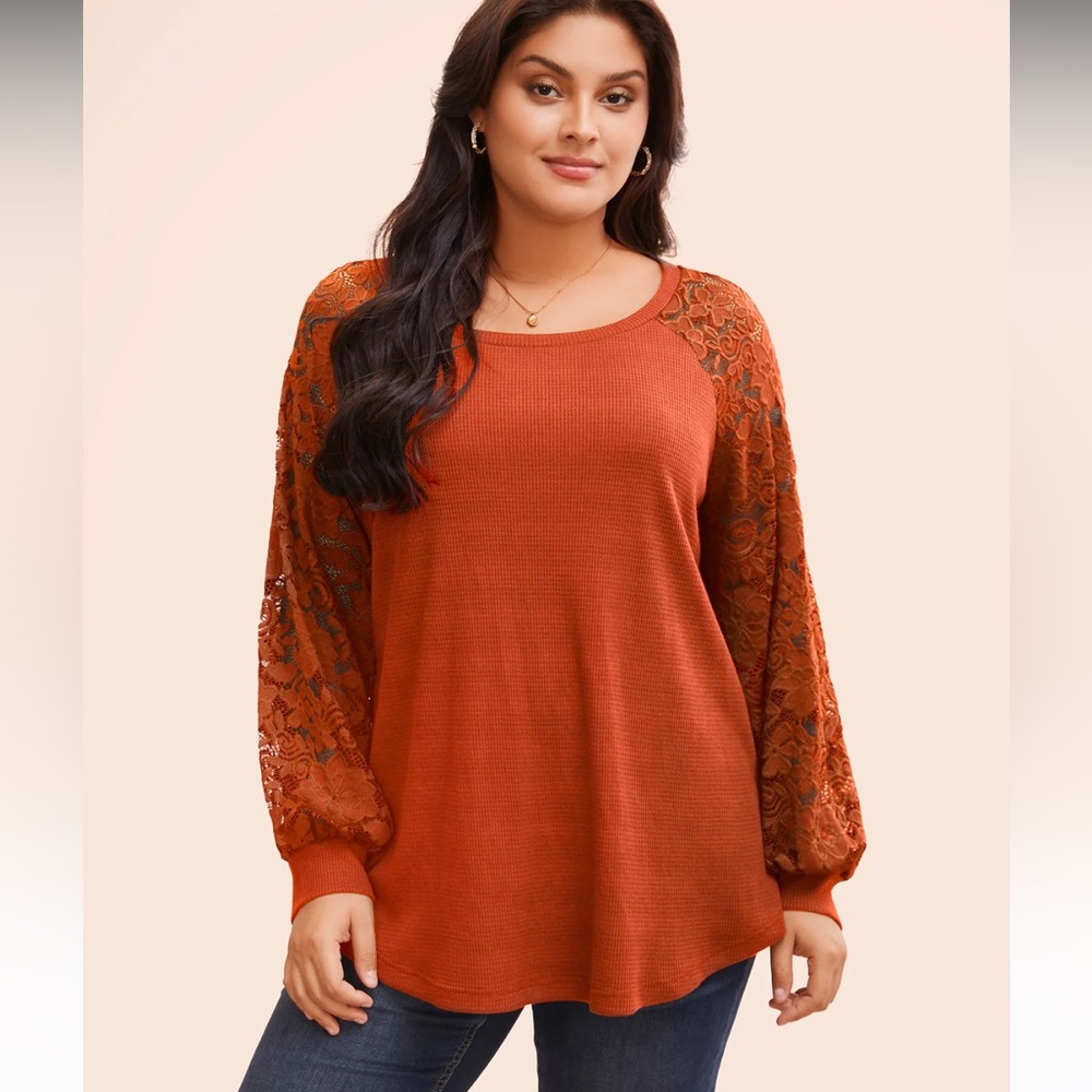 Orange/Rust long sleeve lace top